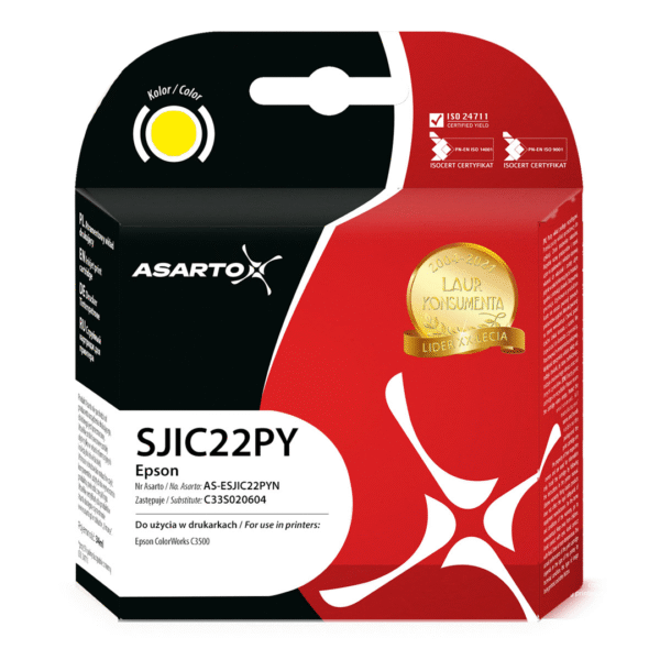 Tusz Asarto AS-ESJIC22PYN zamiennik Epson C33S020604, yellow (żółty), 34 ml
