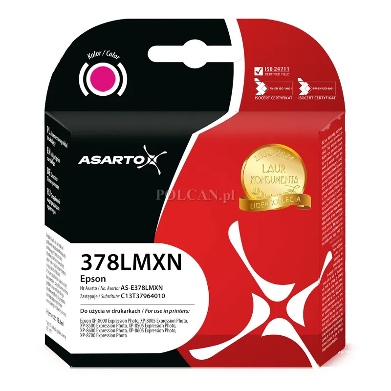 Tusz Asarto do Epson 378XL | C13T37964010 | 830 str. | light magenta